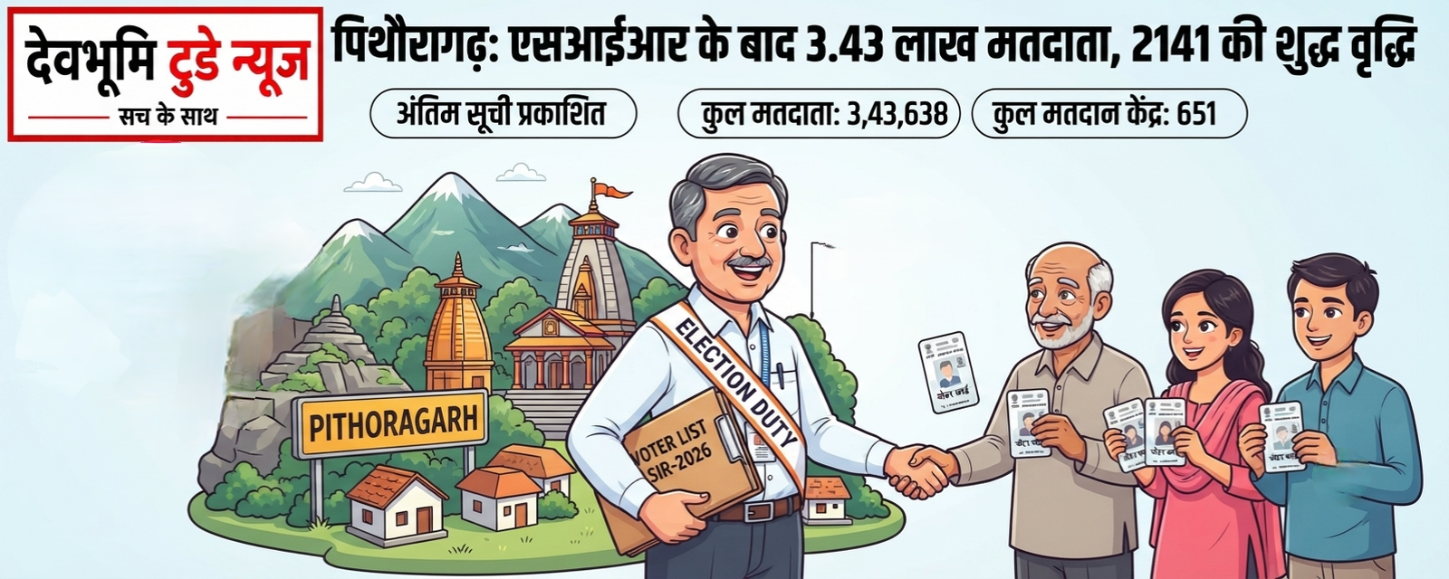 एसआईआर के बाद पिथौरागढ़ में बढ़े 2141 मतदाता, अंतिम सूची में 3.43 लाख नाम